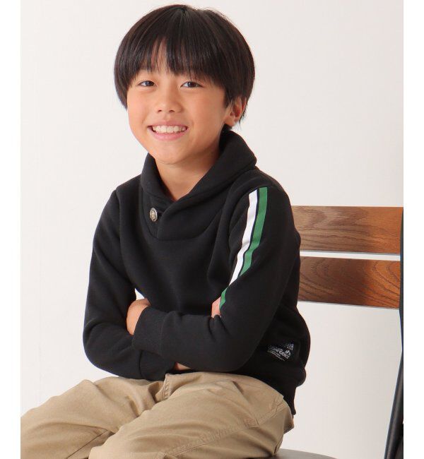 ikka kids「裏起毛袖ラインショールトレーナー（120~160cm）」|Tシャツ・カットソー|ブラック