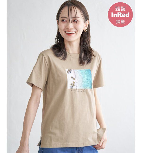 ikka「【雑誌InRed5月号掲載】ロゴフォトプリントTシャツ」|Tシャツ・カットソー|ベージュ