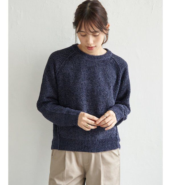 ikka「畦編みモールニットプルオーバー」|プルオーバー|ネイビーブルー