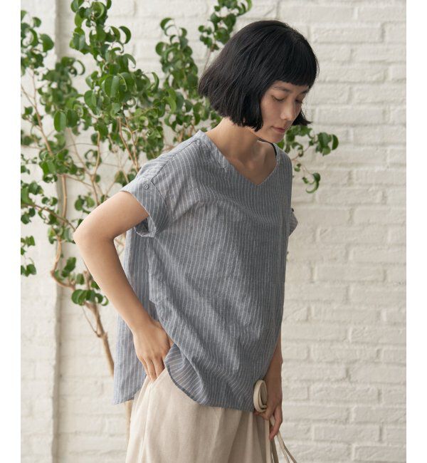 Lbc with Life「コットンPU袖ロールアップブラウス」|シャツ・ブラウス|