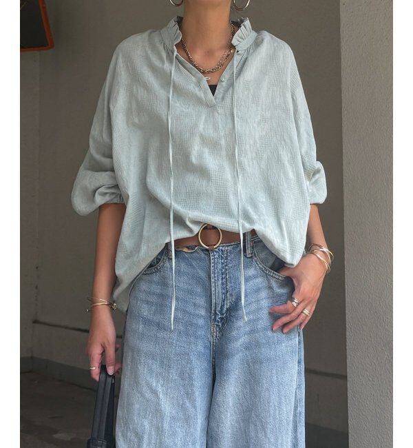 Lbc with Life「ジャカード襟フリル2WAYブラウス」|シャツ・ブラウス|ミントグリーン