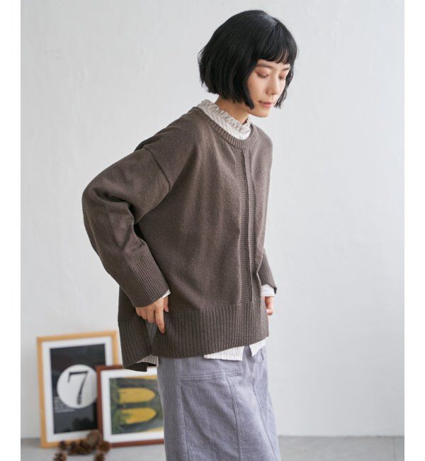 Lbc with Life「ミニブークレサイドスリットニット」|カーディガン|