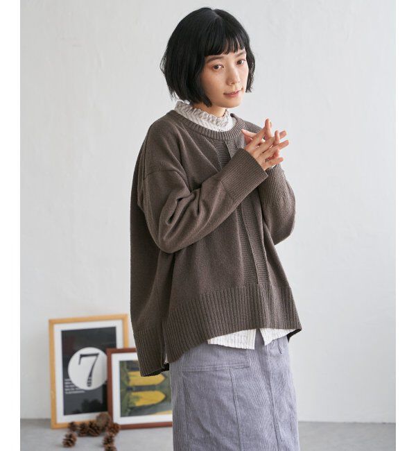 Lbc with Life「ミニブークレサイドスリットニット」|カーディガン|