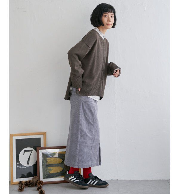 Lbc with Life「ミニブークレサイドスリットニット」|カーディガン|