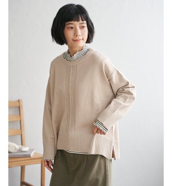 Lbc with Life「ミニブークレサイドスリットニット」|カーディガン|