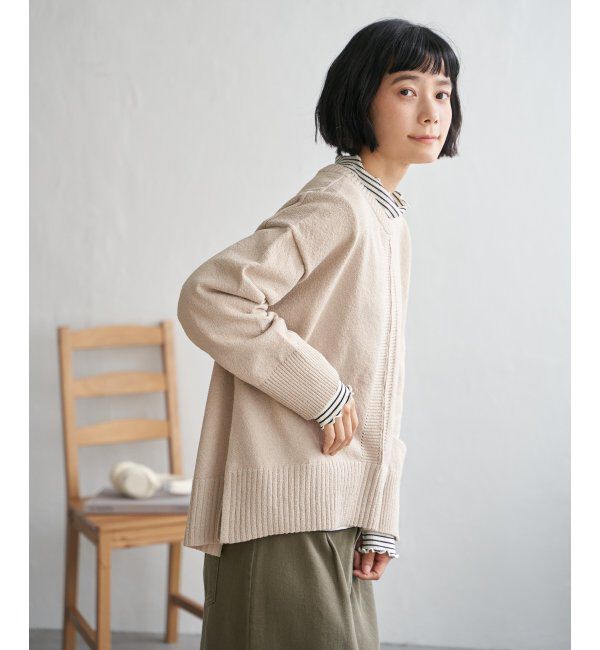 Lbc with Life「ミニブークレサイドスリットニット」|カーディガン|