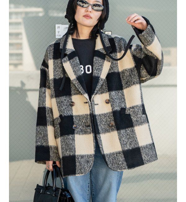 VENCE share style「チェックミドル丈ジャケット」|その他|ブラック