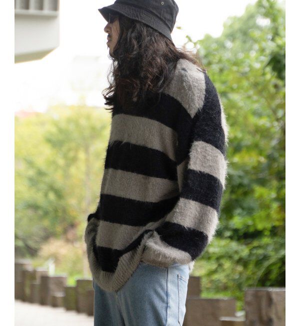 VENCE share style「ボーダーシャギークルーネックニット」|その他|グレー