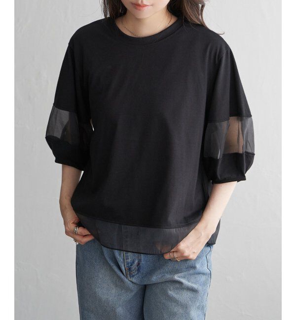 VENCE share style「袖オーガンジー切り替えプルオーバー」|その他|