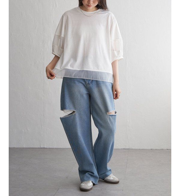 VENCE share style「袖オーガンジー切り替えプルオーバー」|その他|