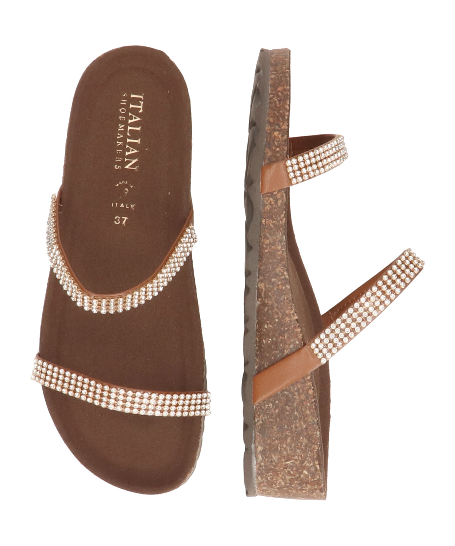 IMPORT SELECT「【ITALIAN SHOEMAKERS】ダブルラインストーンクッションインソールサンダル(952210)」|サンダル|