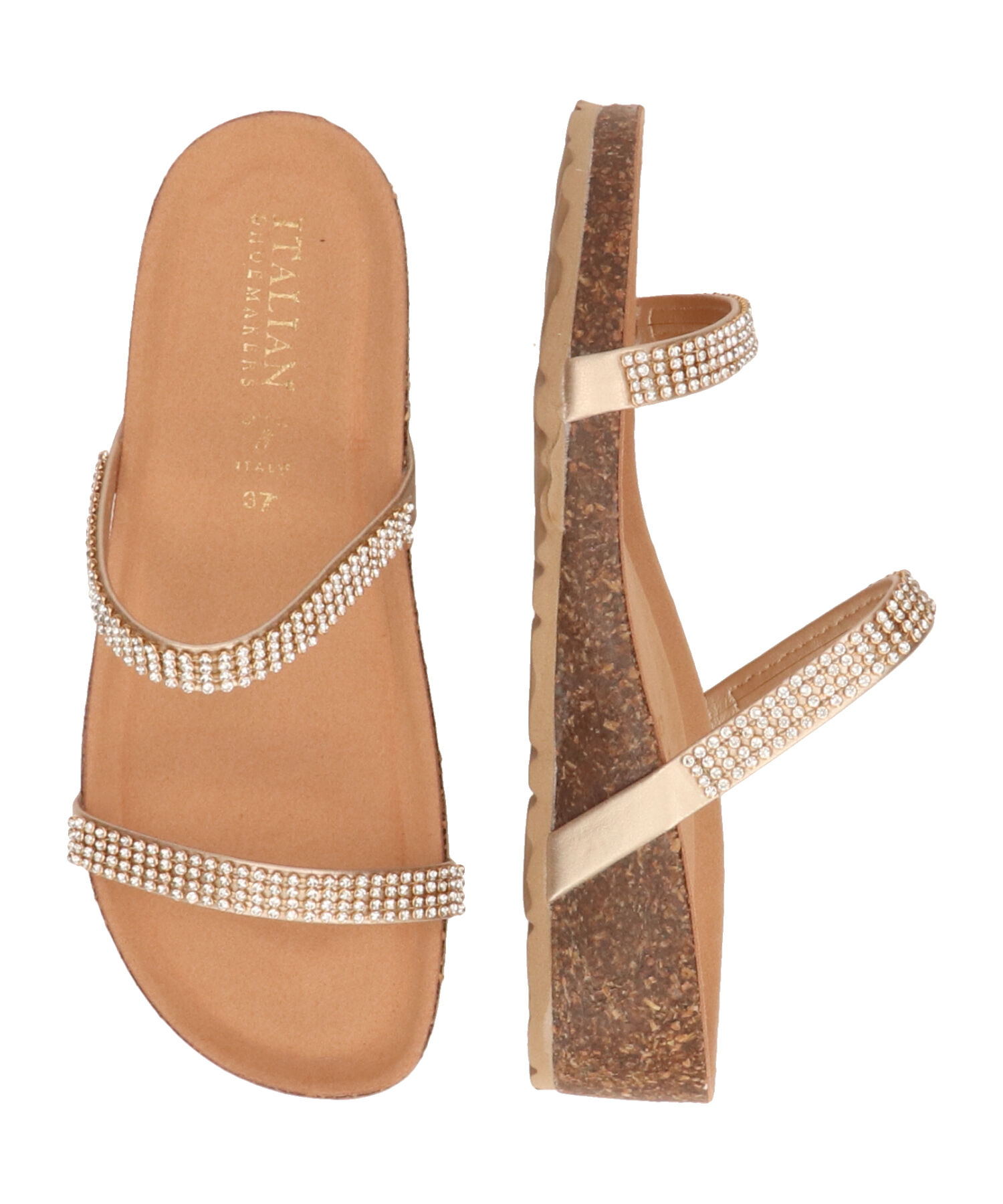 IMPORT SELECT「【ITALIAN SHOEMAKERS】ダブルラインストーンクッションインソールサンダル(952210)」|サンダル|