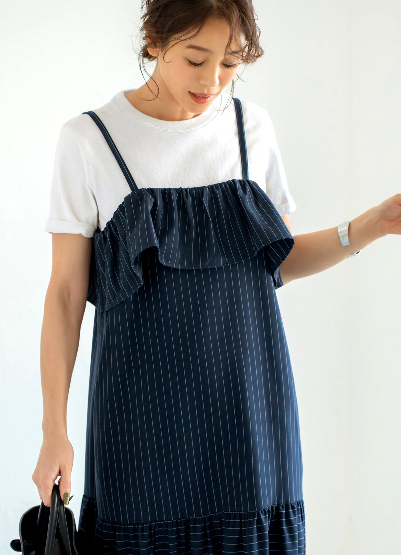 STYLE DELI「ピンストライプ柄キャミ型ジャンパースカート」|ワンピース|