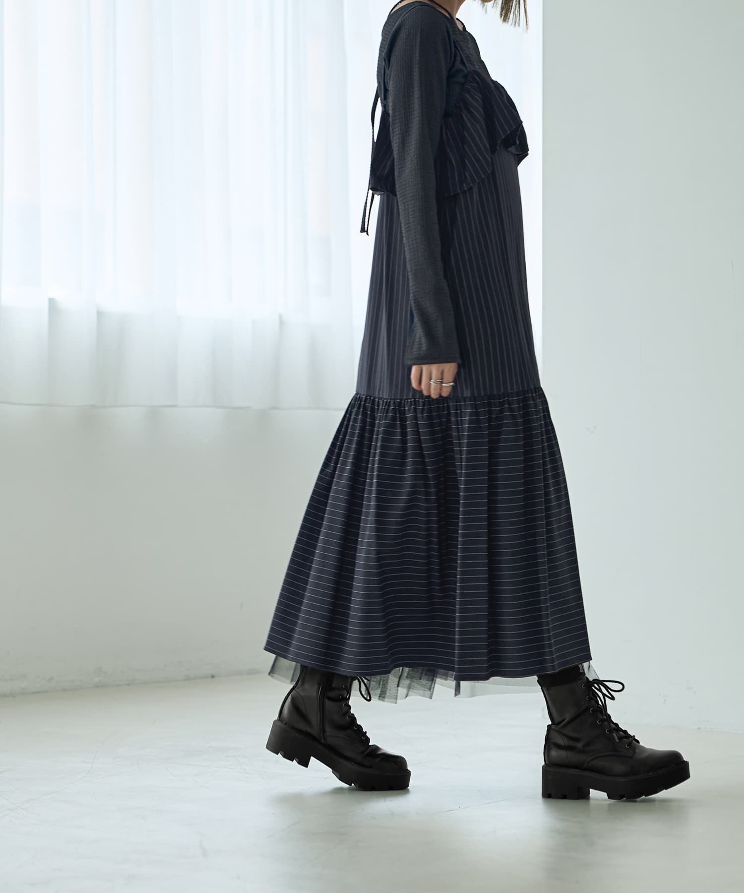 STYLE DELI「ピンストライプ柄キャミ型ジャンパースカート」|ワンピース|