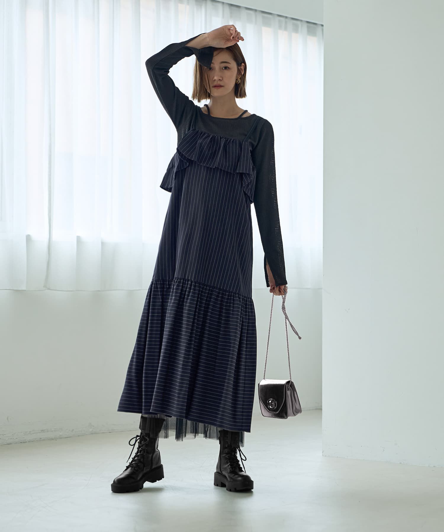 STYLE DELI「ピンストライプ柄キャミ型ジャンパースカート」|ワンピース|