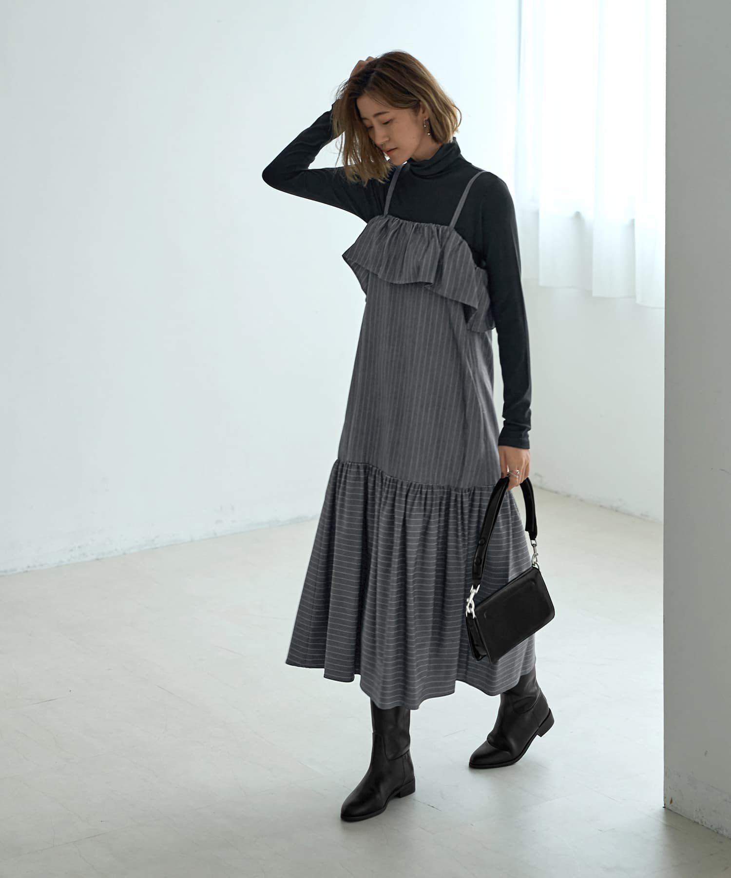 STYLE DELI「ピンストライプ柄キャミ型ジャンパースカート」|ワンピース|