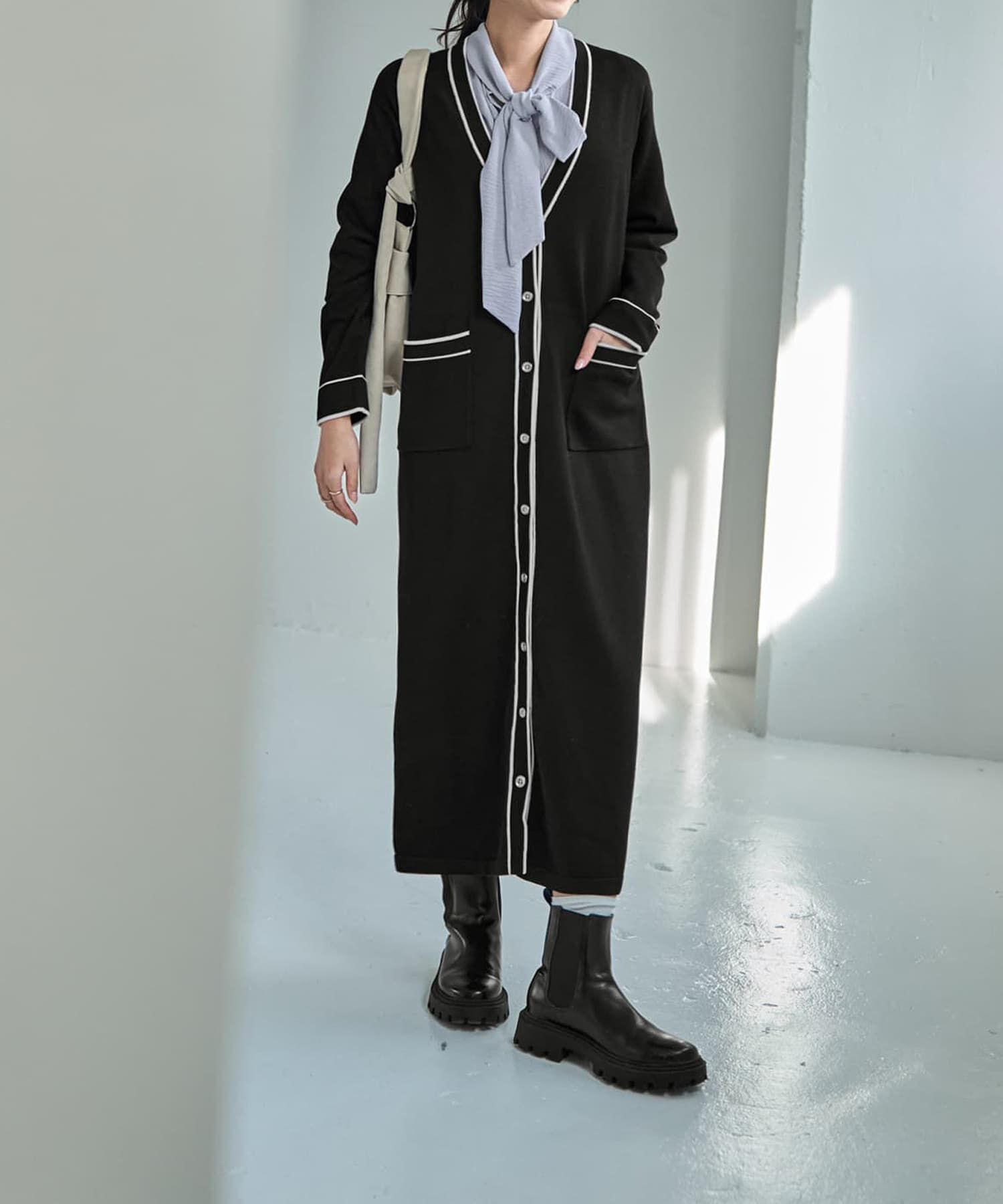 STYLE DELI「ライン配色ニットワンピース」|ワンピース|ブラック