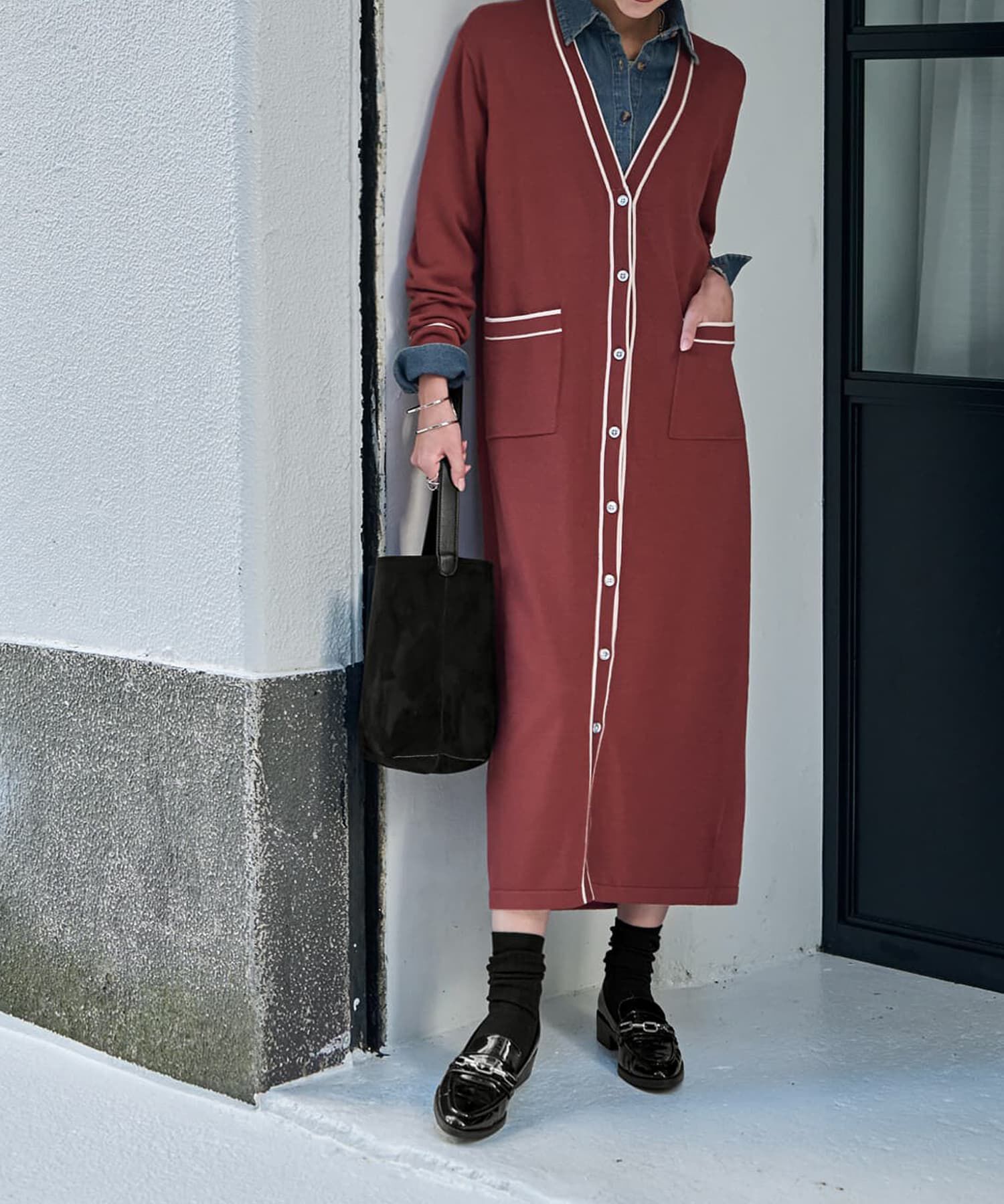 STYLE DELI「ライン配色ニットワンピース」|ワンピース|カッパーブラウン