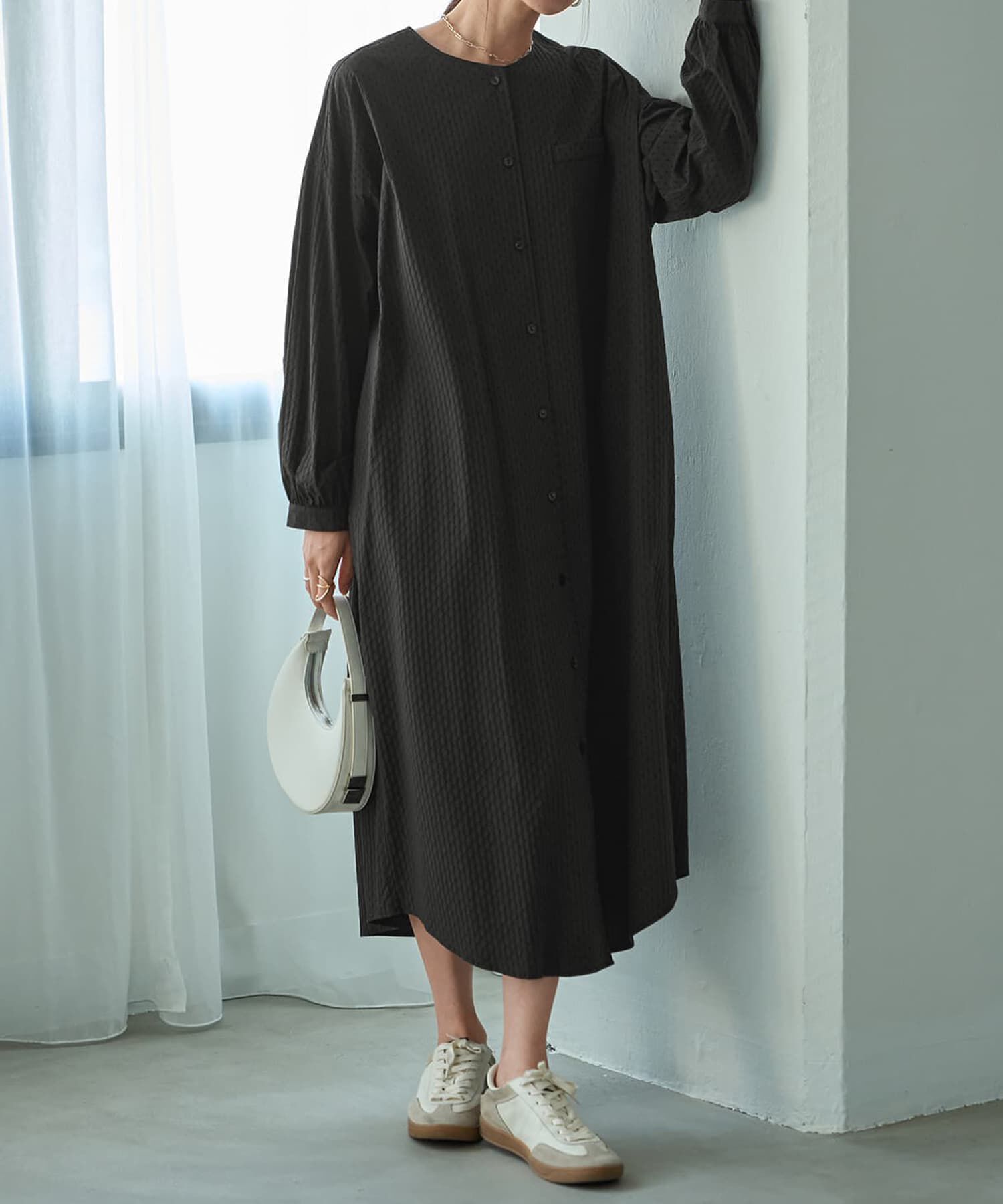 STYLE DELI「コートにもなるドビー織りドット柄ワンピース」|ワンピース|