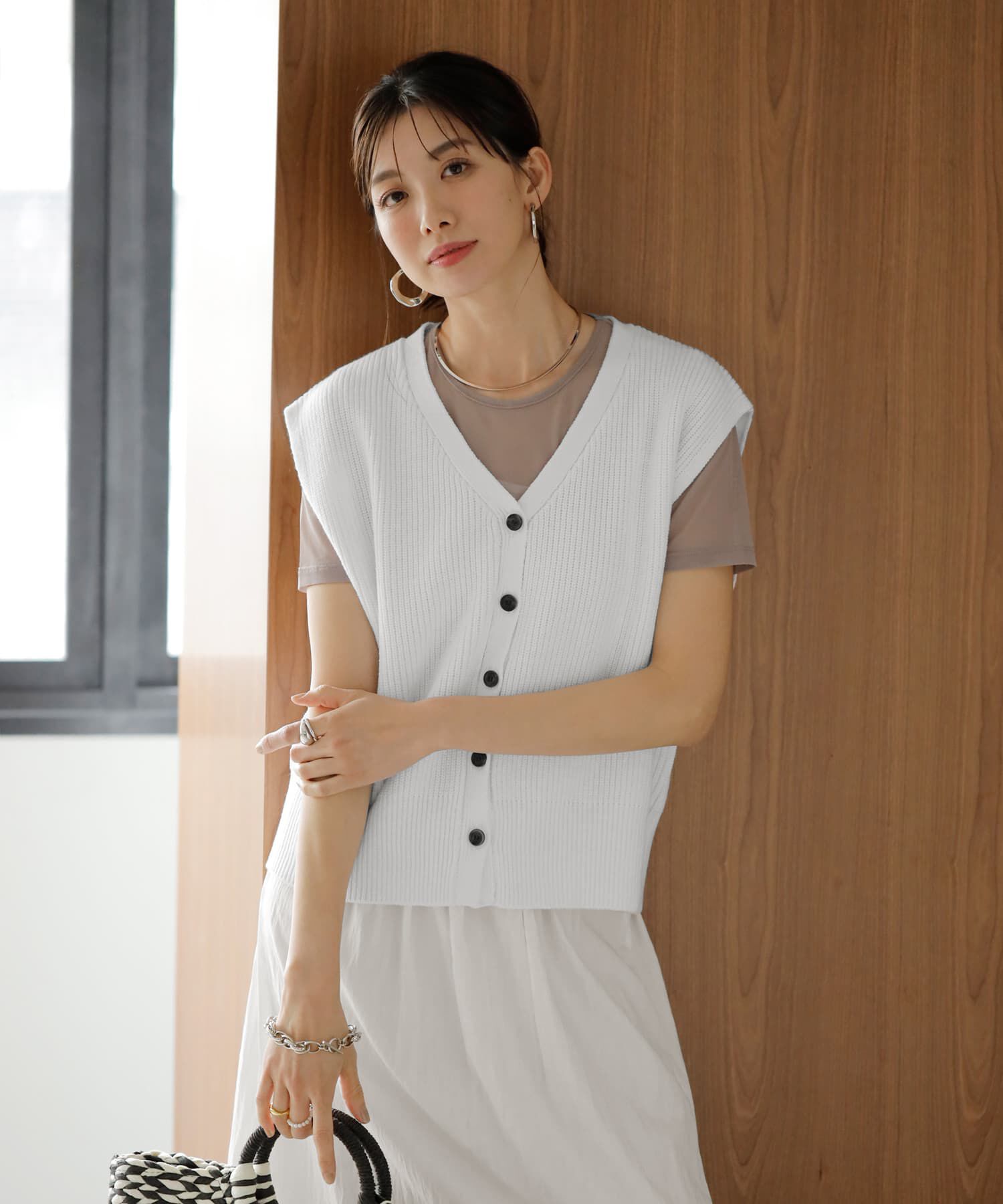 STYLE DELI「片畦編みサマーニットベスト」|ベスト・ジレ|ホワイト