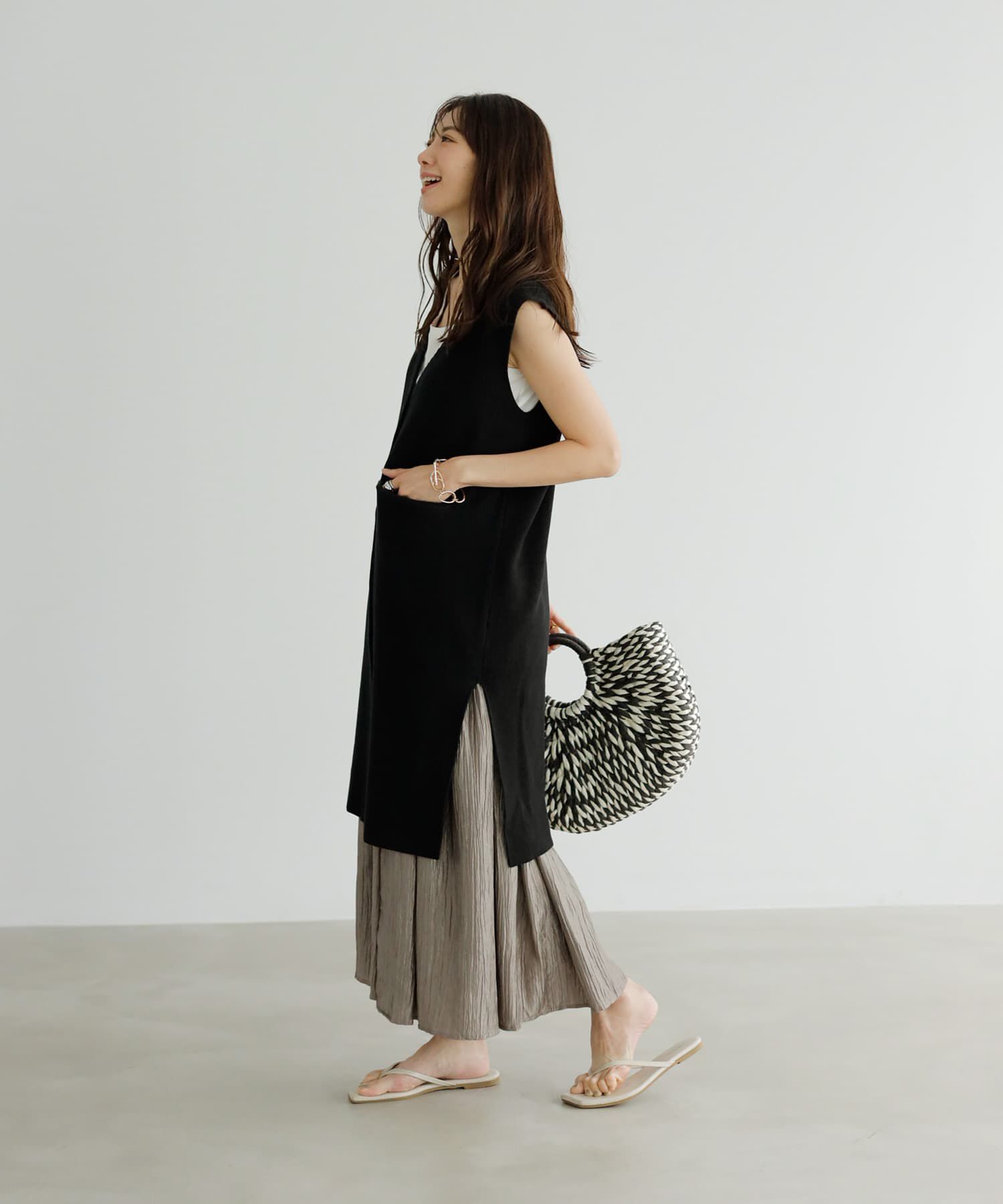 STYLE DELI「片畦編みサマーニットロングベスト」|ベスト・ジレ|