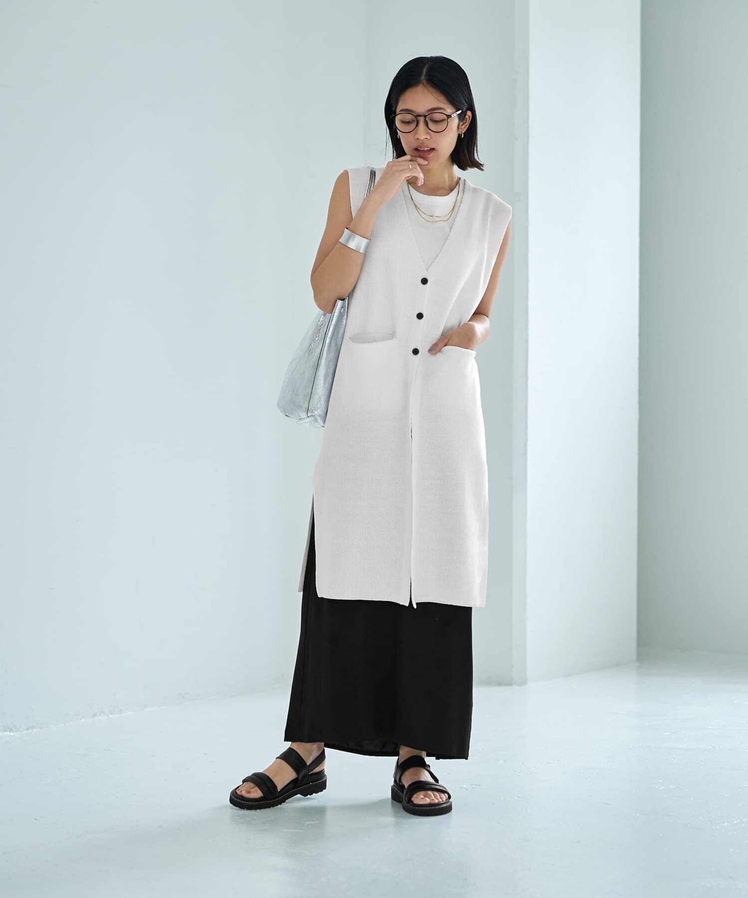 STYLE DELI「片畦編みサマーニットロングベスト」|ベスト・ジレ|