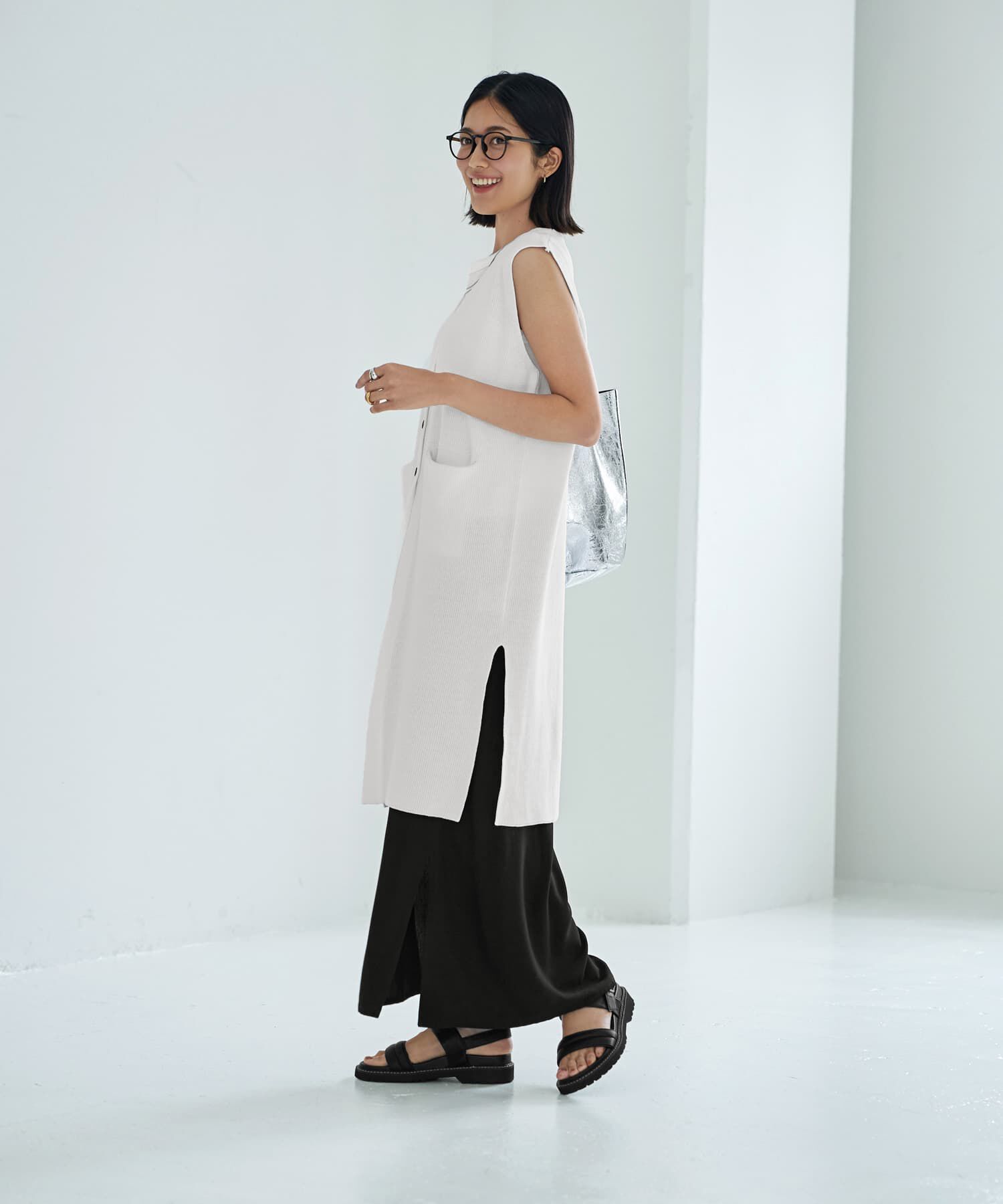 STYLE DELI「片畦編みサマーニットロングベスト」|ベスト・ジレ|