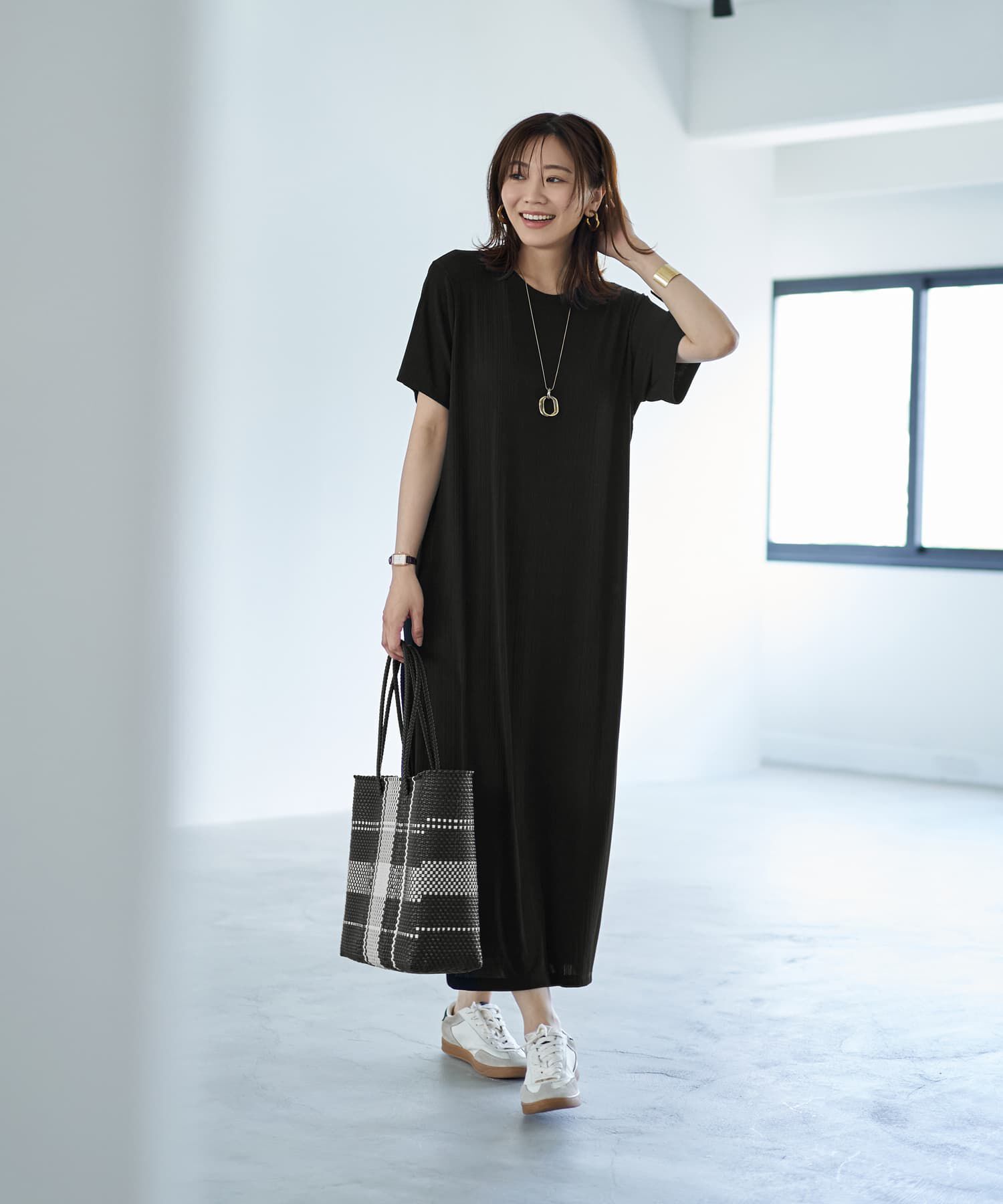 STYLE DELI「とろみ落ち感カットソー半袖ワンピース」|ワンピース|ブラック