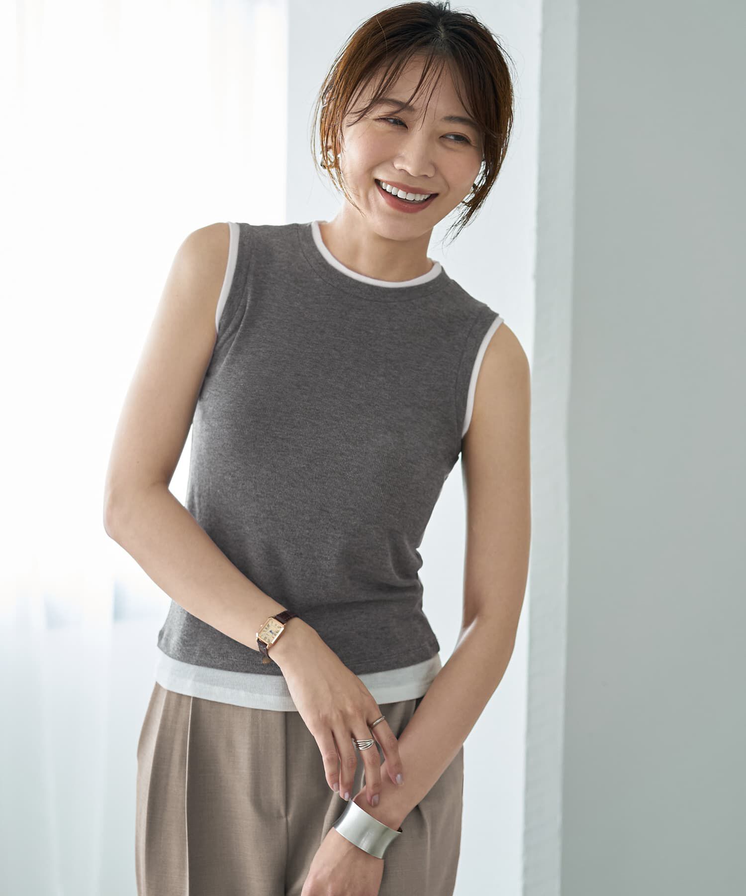 STYLE DELI「レイヤード風シアーニットソータンクトップ」|タンクトップ|