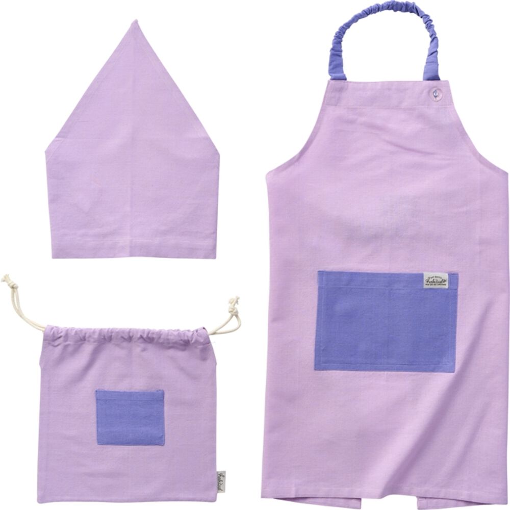 BACKYARD FAMILY「キッズ エプロン 三角巾 セット 通販 バンダナ 巾着付き 子供エプロン 三角巾セット」|その他|パープル2