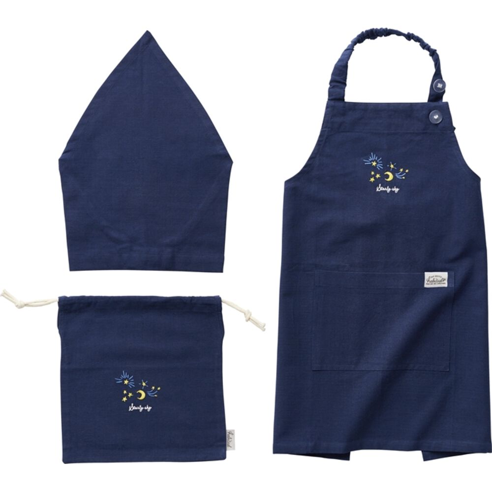 BACKYARD FAMILY「キッズ エプロン 三角巾 セット 通販 バンダナ 巾着付き 子供エプロン 三角巾セット」|その他|ブルー2