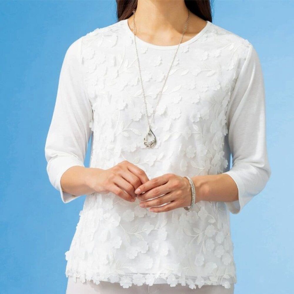 BACKYARD FAMILY「アンサンブル チュール 刺? レディ－ス 通販 カーディガン プルオーバー Tシャツ tシャツ」|シャツ・ブラウス|ホワイト1