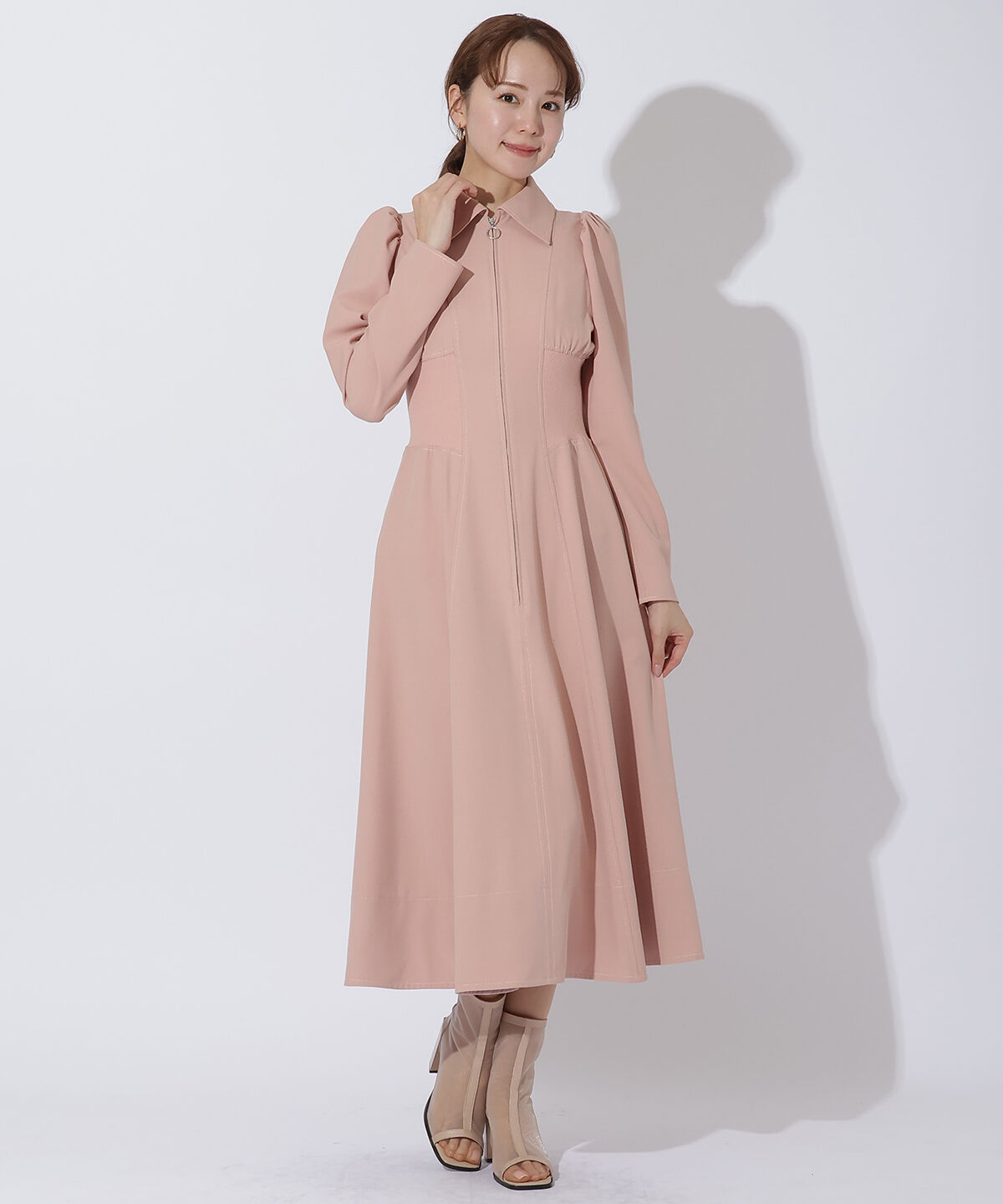 アンドクチュール「ウエストリブフロントジップワンピース」|ワンピース|ピンク