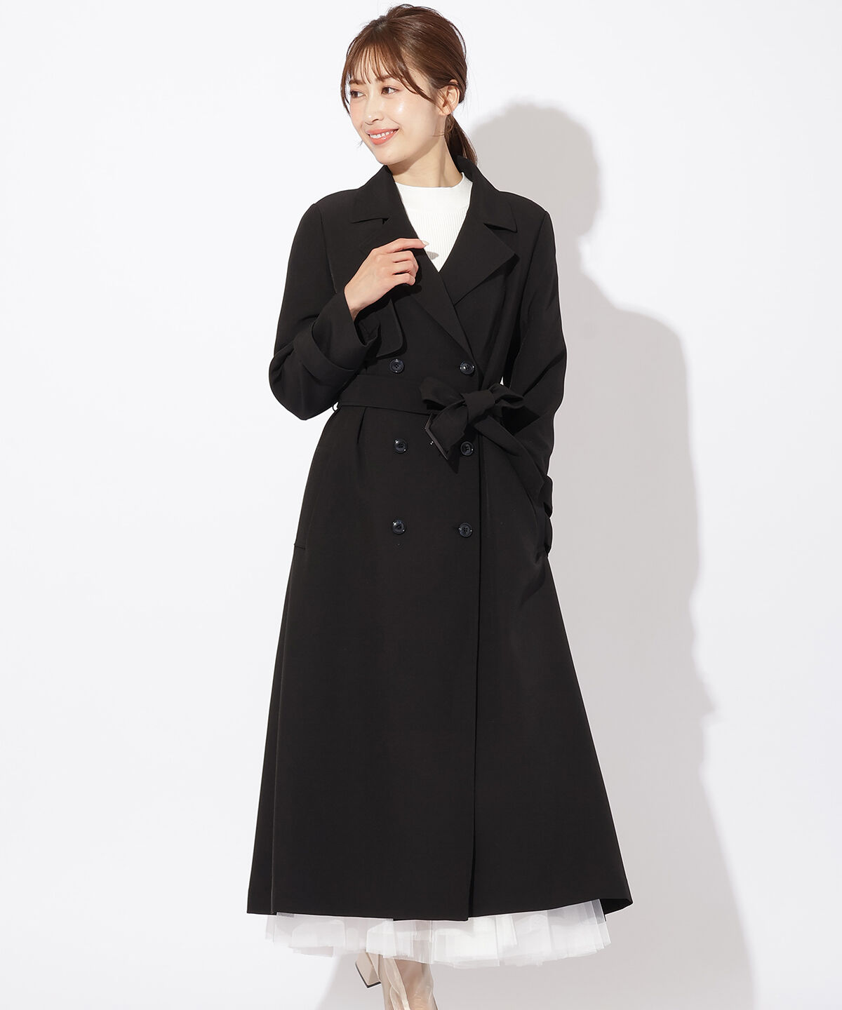 アンドクチュール「バックフレアドレープトレンチコート」|トレンチコート|