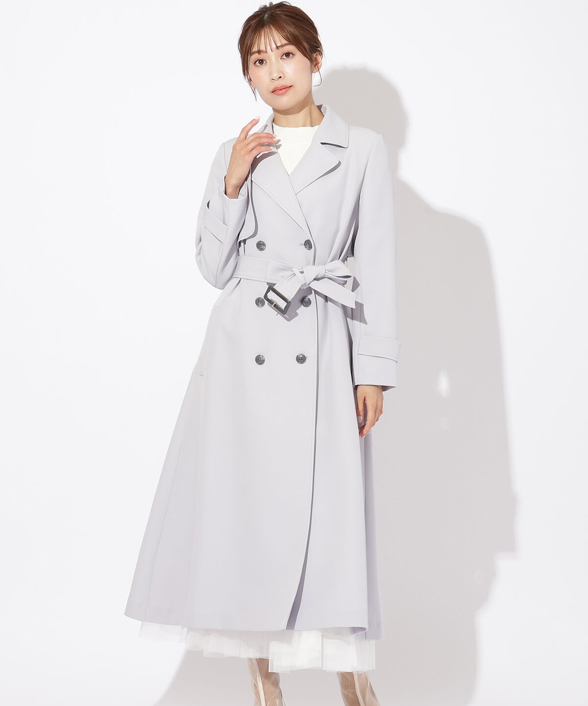 アンドクチュール「バックフレアドレープトレンチコート」|トレンチコート|