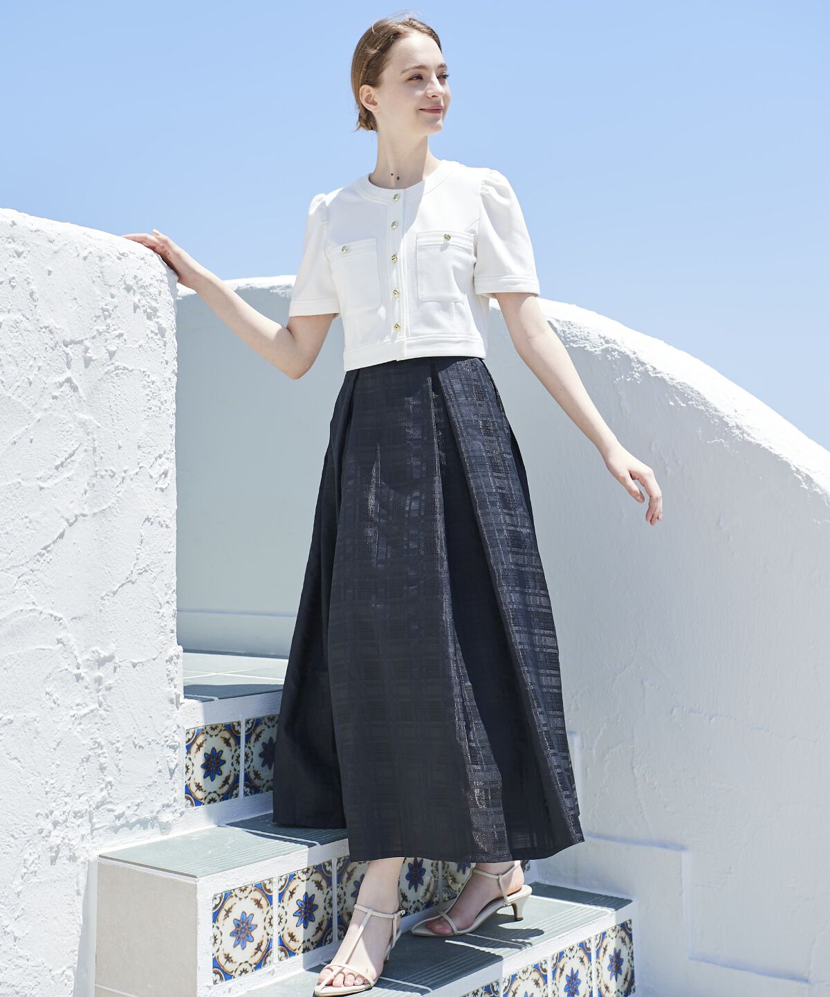 アンドクチュール「シアーチェックタックフレアスカート」|フレア|