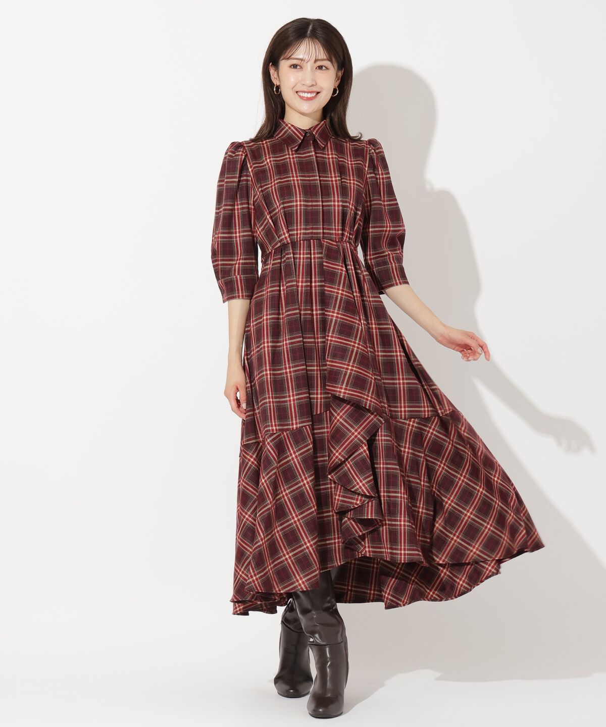 アンドクチュール「ラッフルフリルチェックワンピース」|ワンピース|