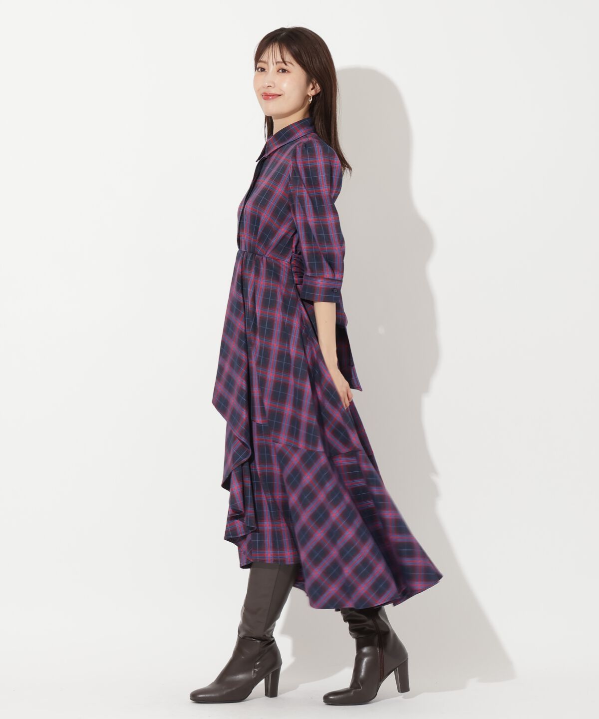 アンドクチュール「ラッフルフリルチェックワンピース」|ワンピース|