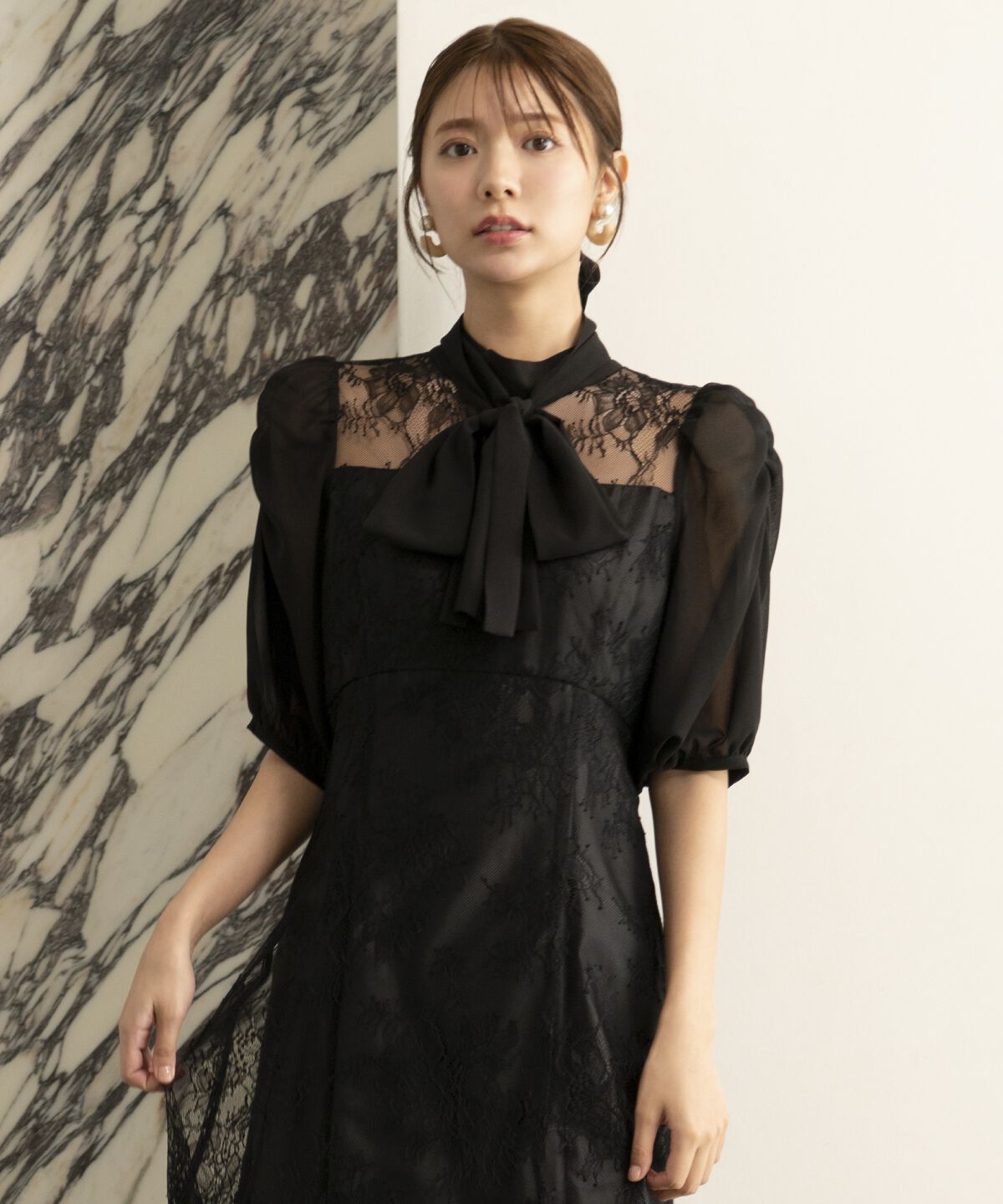 アンドクチュール「ボウタイシフォンスリーブドレス」|ドレス|