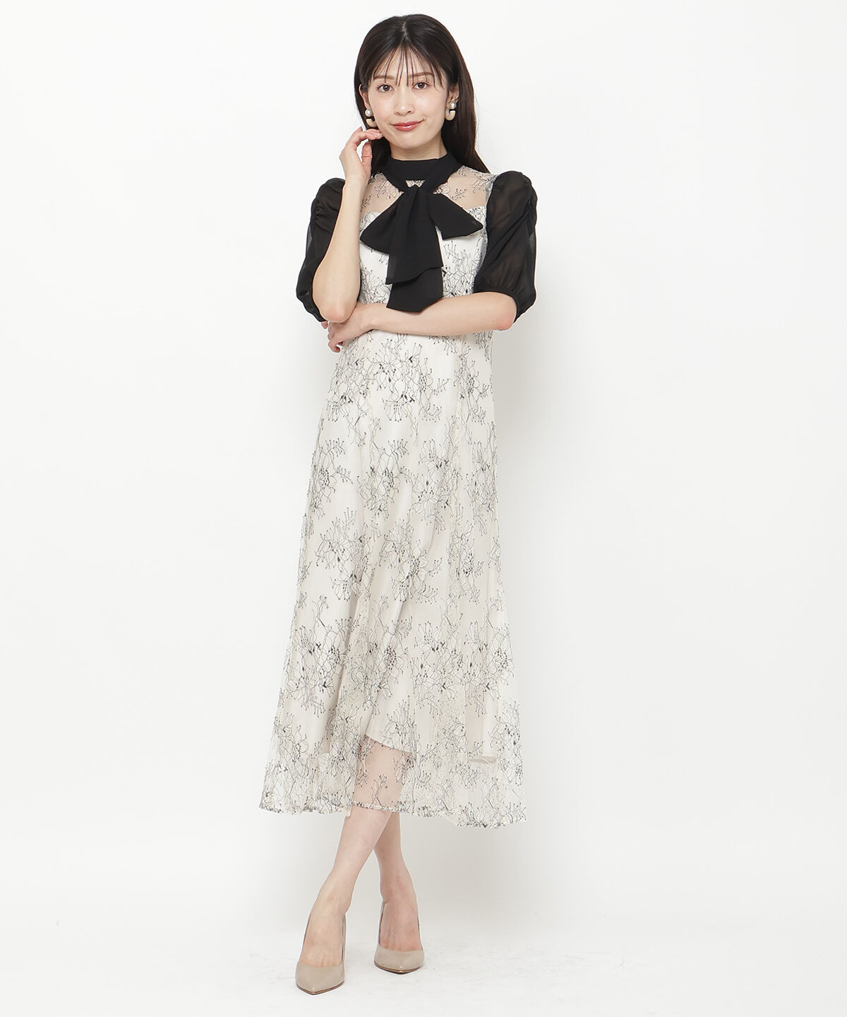 アンドクチュール「ボウタイシフォンスリーブドレス」|ドレス|