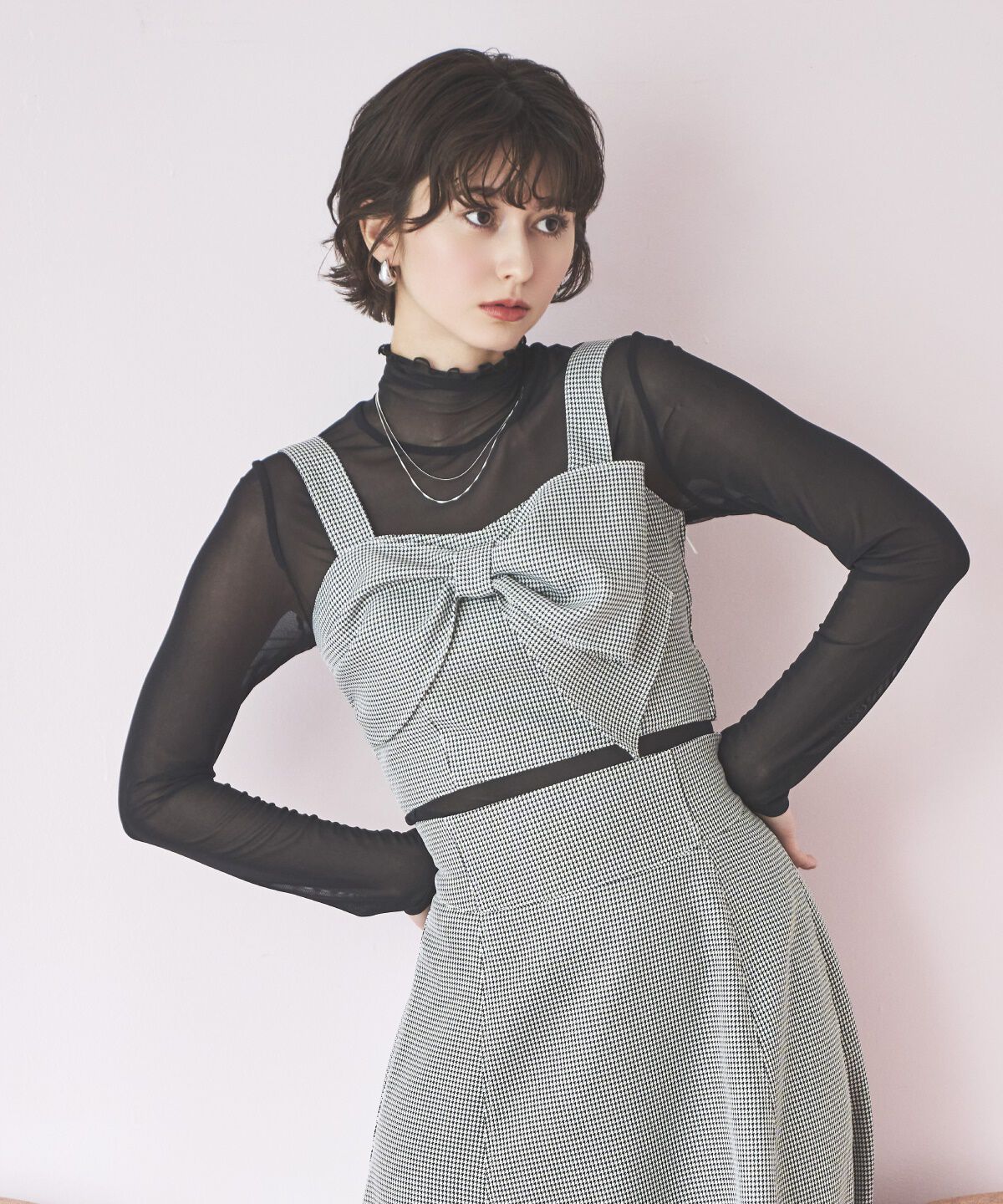 アンドクチュール「千鳥柄クラシカルリボンセットアップ」|ワンピース|