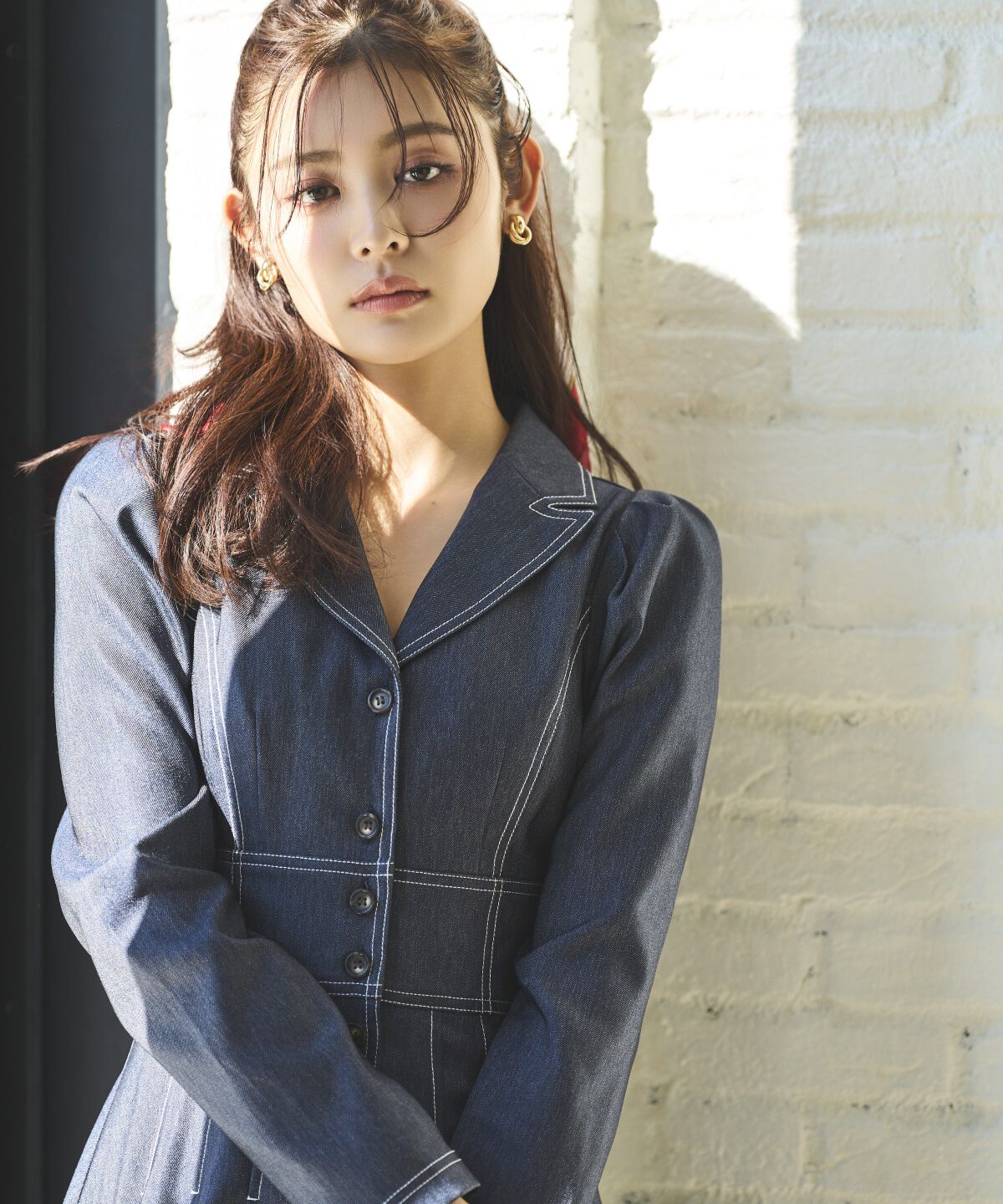 アンドクチュール「デニムライク前ボタンワンピース」|ワンピース|