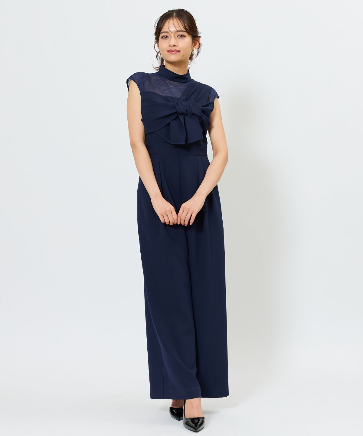 アンドクチュール「アシメショルダーリボンオールインワン」|オールインワン|