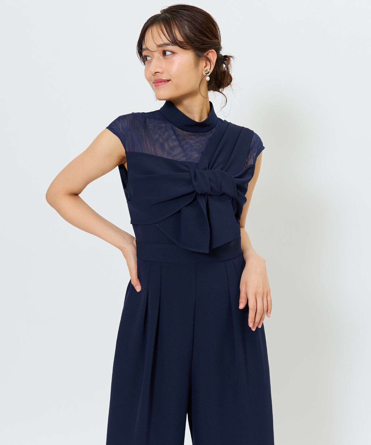 アンドクチュール「アシメショルダーリボンオールインワン」|オールインワン|