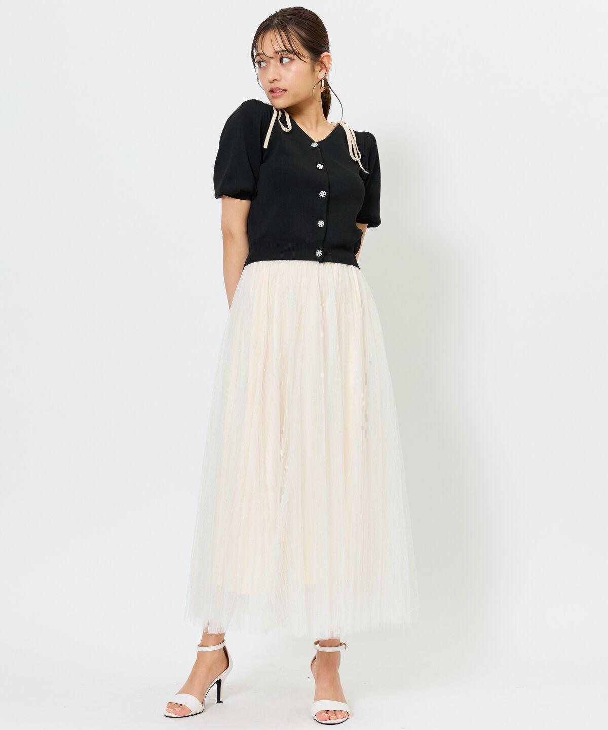 アンドクチュール「ラメストライプチュールフレアスカート」|フレア|