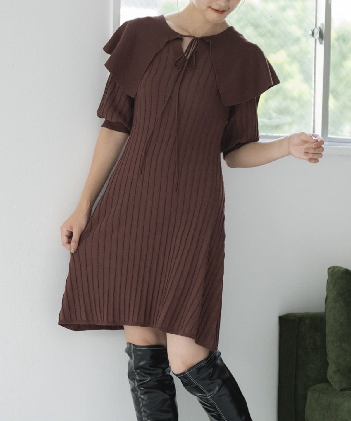 REDYAZEL「ニットフリル襟ミニワンピース」|ワンピース|