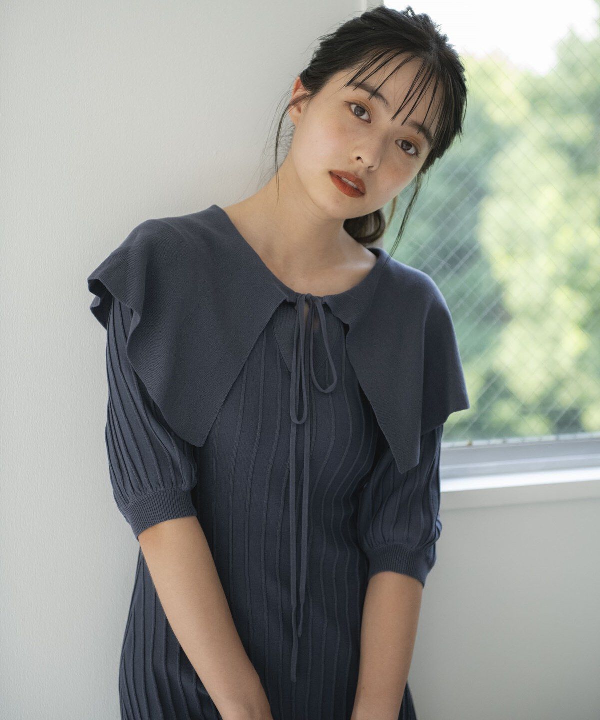 REDYAZEL「ニットフリル襟ミニワンピース」|ワンピース|