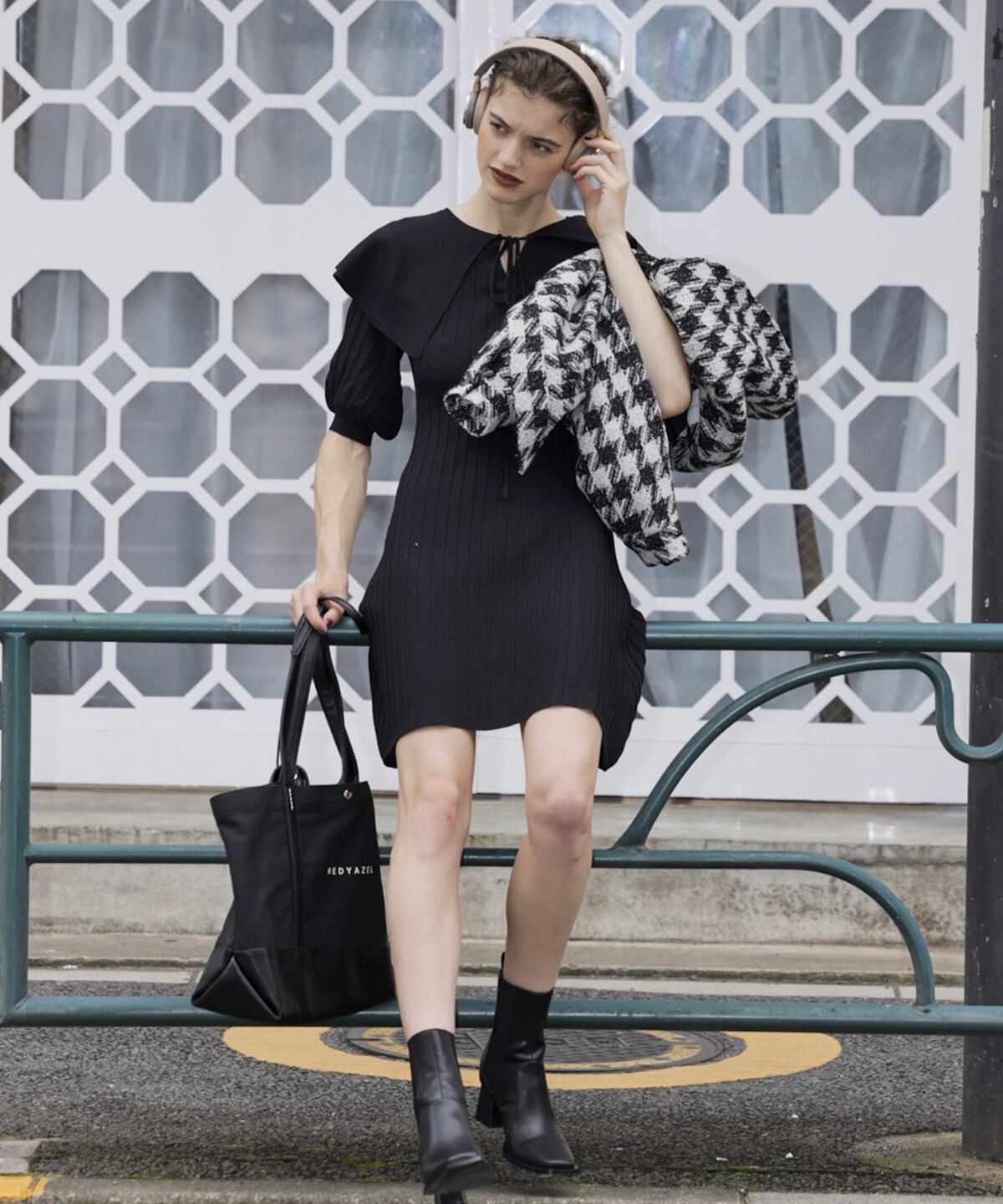 REDYAZEL「ニットフリル襟ミニワンピース」|ワンピース|