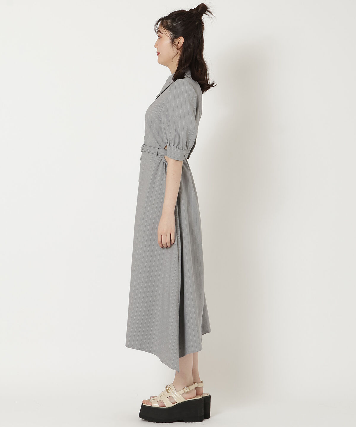 REDYAZEL「サイドカットストライプシャツワンピース」|ワンピース|