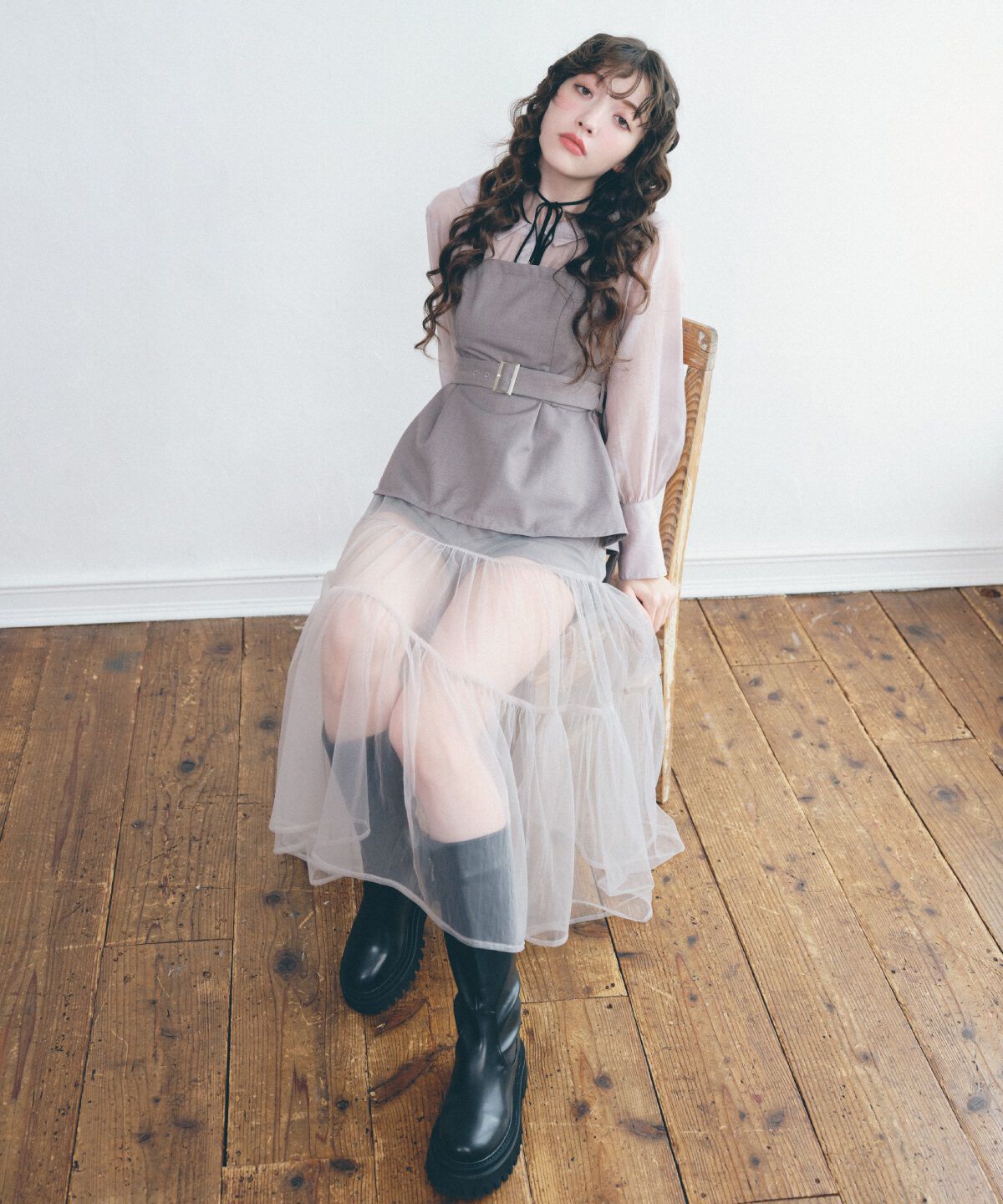 REDYAZEL「シャツドッキングベアワンピース」|ワンピース|